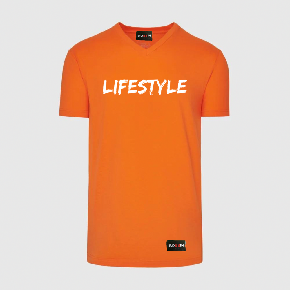 Lifestyle V Neck Orange Unisex Tee