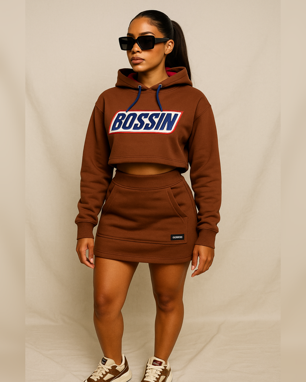 BOSSIN Candy Bar 2pc Crop Hoodie and Skirt Set