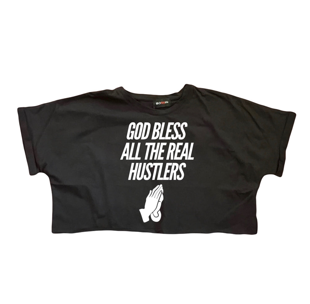 God Bless All The Hustlers Oversized Crop Tee