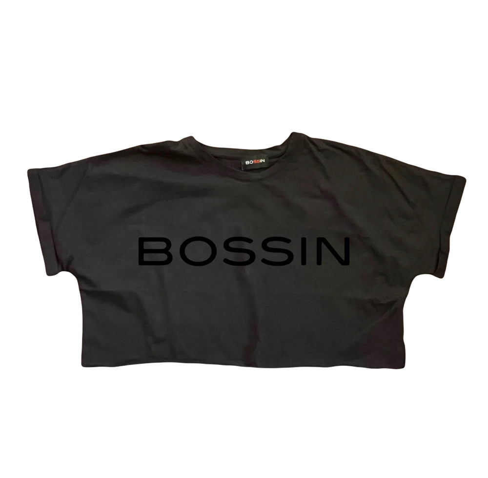 BOSSIN All Black Oversized Crop Tee