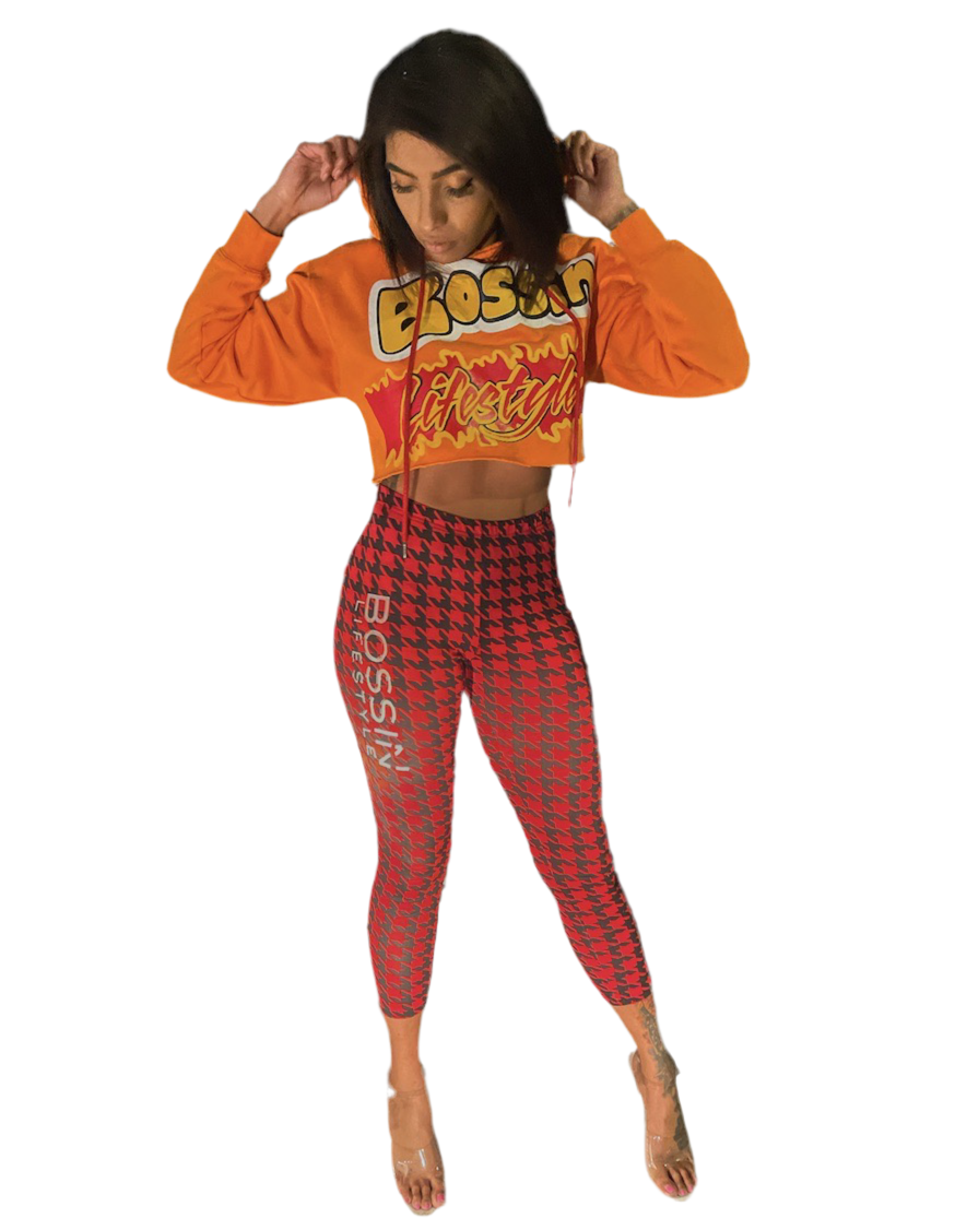 BOSSIN Flaming Hot Cropped Pullover Hoodie