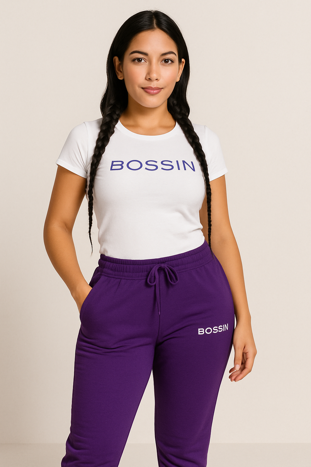 Low Rise Bossin Classic White and Purple Tee