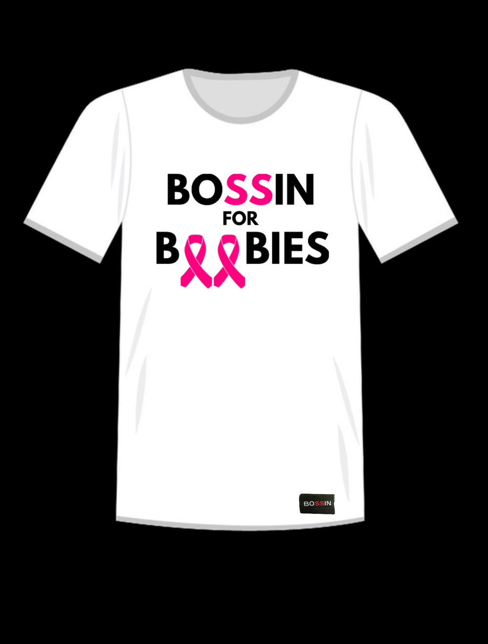 BOSSIN for BOOBIES Breast Cancer Awareness Crewneck Tee