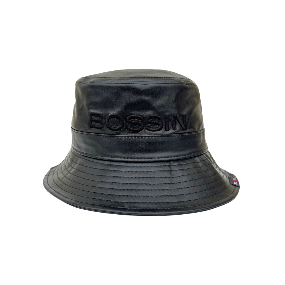 Bossin All Black Faux Leather Bucket Hat